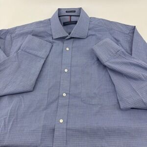 Tommy Hilfiger Men Regular Fit Non Iron Dress Shirt‎ Blue Plaid Size L 16 34/35